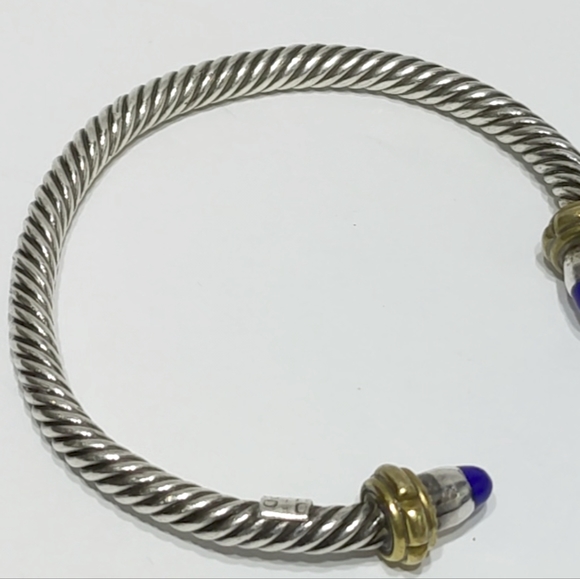 Vintage Mexico 925 Sterling Silver With Lapis Stone Rope Cuff Bracelet - Picture 8 of 13